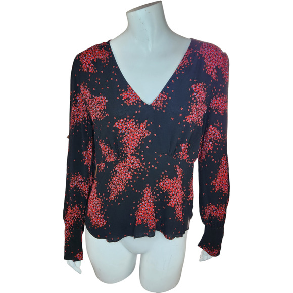 Ba&sh Women's Top Bruce Black Peasant Top Balloon Sleeves Nior Floral Size 2 NWT - Picture 1 of 15